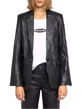 Zadig & Voltaire Black Crinkled Leather Blazer size 38